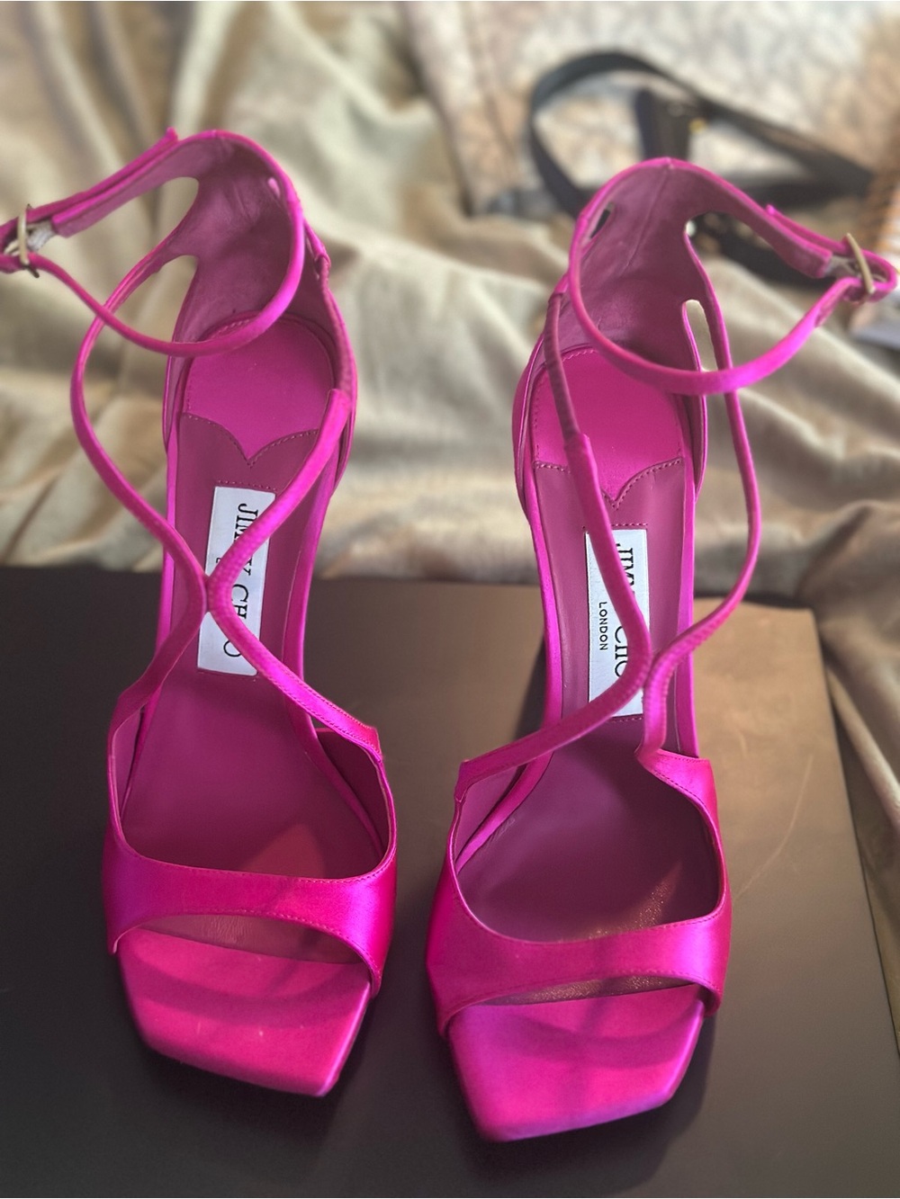 Jimmy Choo Hot Pink Satin Strappy High Heel Sandals